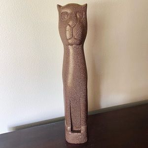 Wood Carved Crackle Finish Cat Sculpture